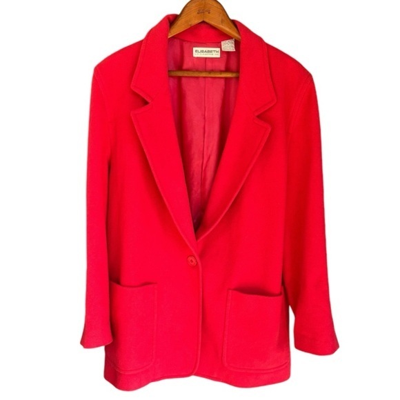 Red Wool Blend Blazer Size 16 Single Button Wool Blend Jacket Liz Claiborne - Picture 1 of 9
